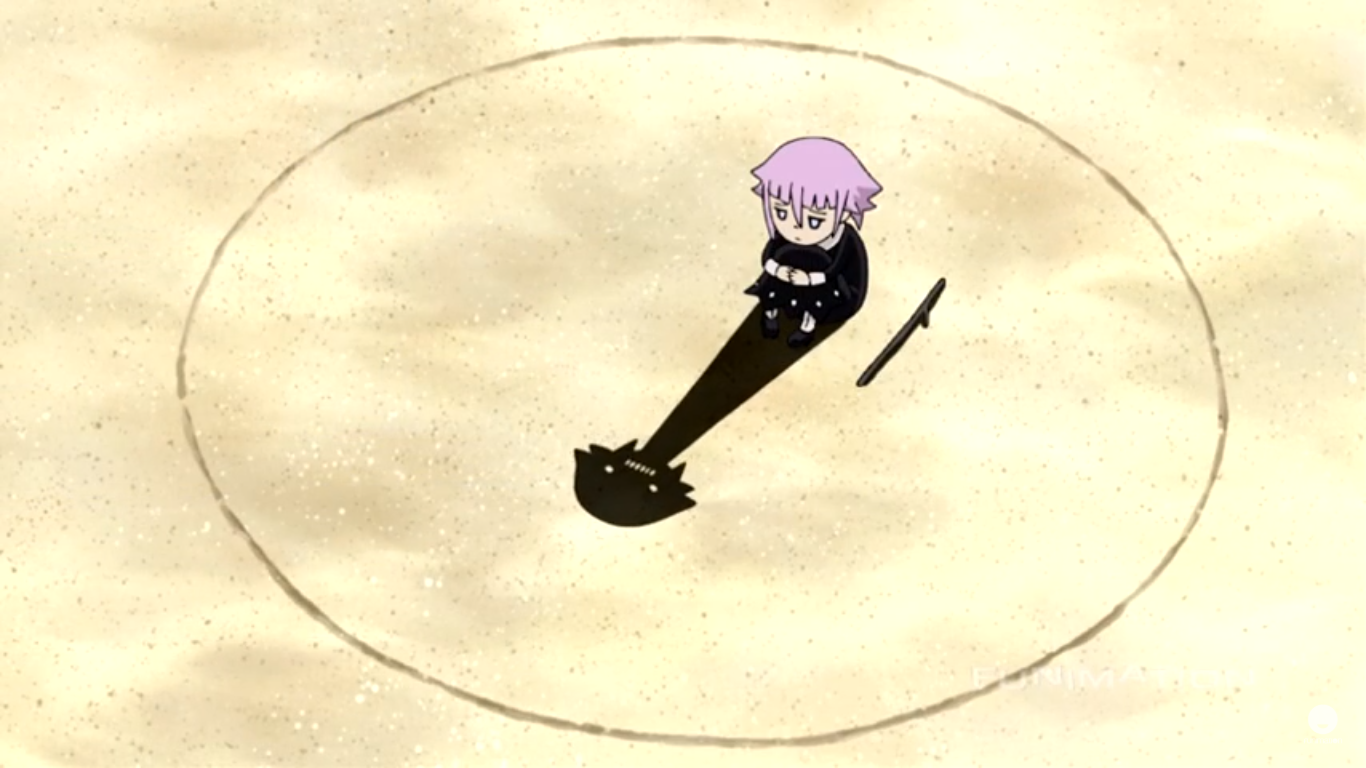 screencap of young crona on the beach talking to their shadow